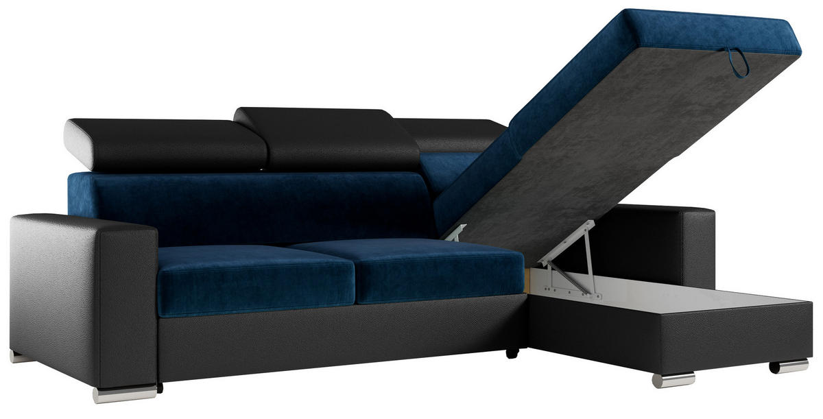 ECKSOFA FOX-L Dunkelblau/Schwarz - Silberfarben/Schwarz, Kunststoff/Textil (242/168cm) - MKS