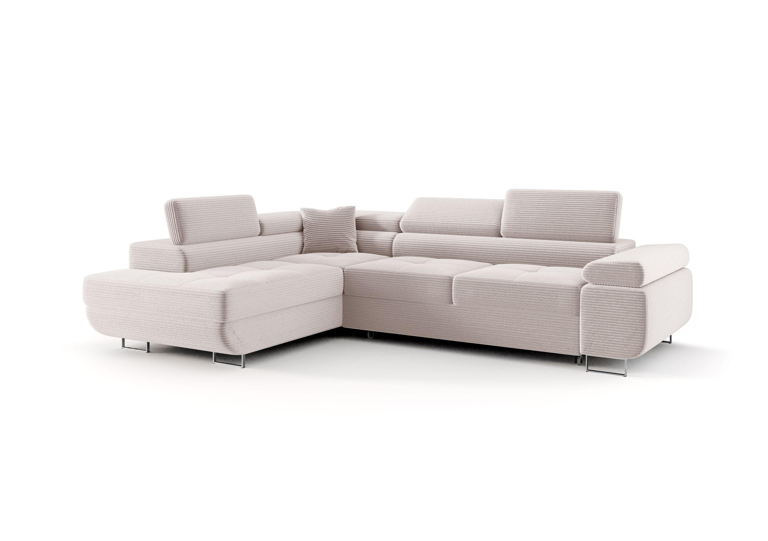ECKSOFA EMILY mit Schlaffunktion Poso 100 Links - Ecru, Textil (275/200cm) - Bedante