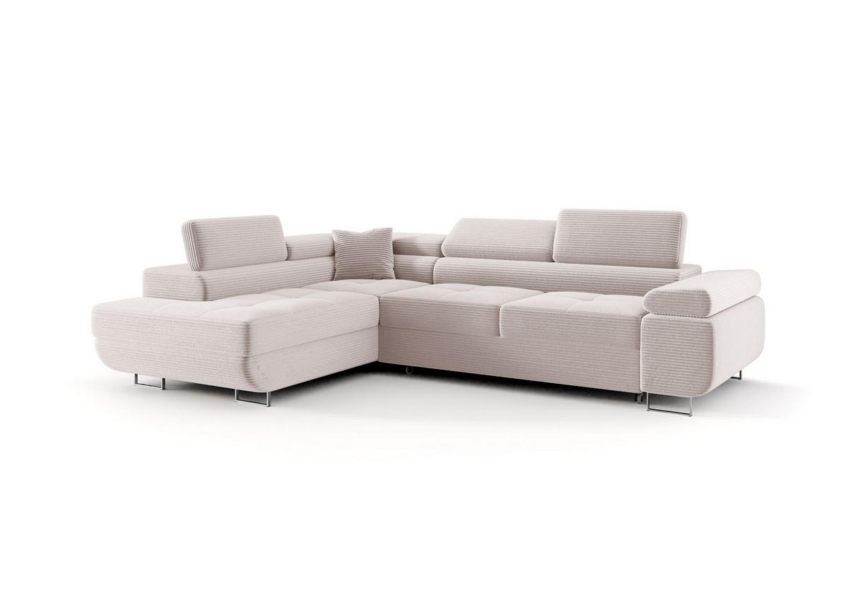 ECKSOFA EMILY mit Schlaffunktion Poso 100 Links - Ecru, Textil (275/200cm) - Bedante