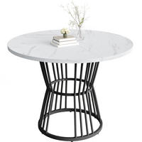 ESSTISCH 100x100x75 cm in Weiß und Schwarz aus MDF mit Marmormuster auf schwarzem Metallgestell - Schwarz, Holzwerkstoff (100/100/75cm) - Modfu