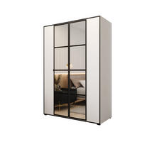 DREHTÜRENSCHRANK MODENA 150, 4-türig Kleiderschrank mit 2 Spiegel, Moderne Garderobe, Schrank in Größe: 150 x 206 x 65 cm - Schwarz/Weiß, Holzwerkstoff (150/206/65cm) - O-Sofa