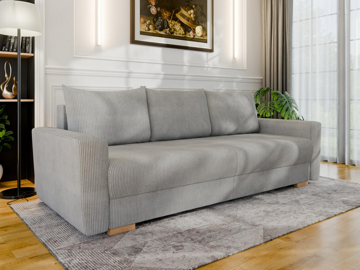 3-SITZER-SCHLAFSOFA ELMA mit Bettfunktion, hellgrau - Hellgrau, Holz (92.5/79/230cm) - Panda Möbel