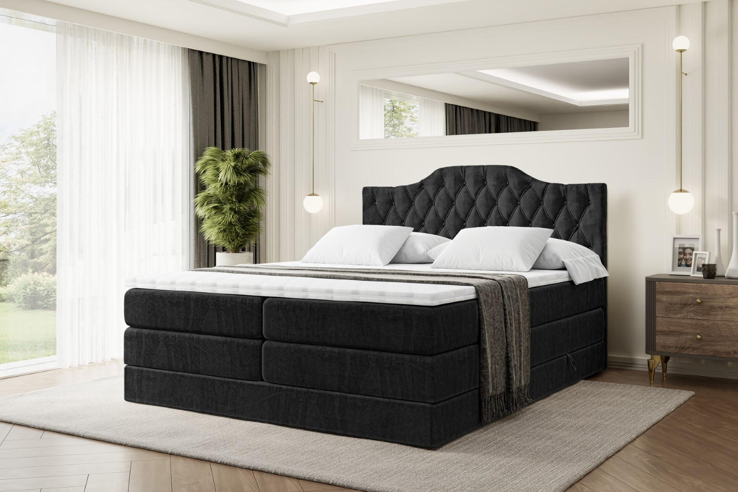BOXSPRINGBETT VILA-1 KING - 160x200 - H3/H4 - Schwarz - Schwarz, Holzwerkstoff (160/200cm) - ALTDECOR