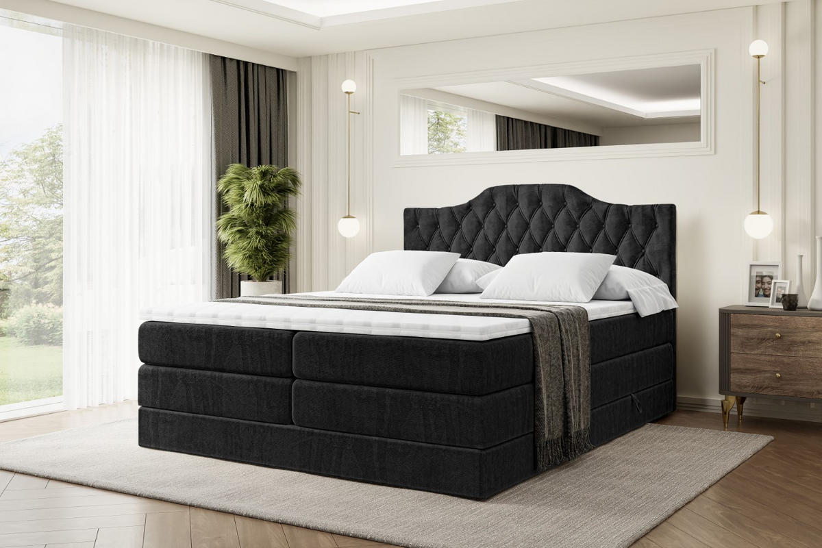 BOXSPRINGBETT VILA-1 KING - 200x200 - H3/H4 - Schwarz - Schwarz, Holzwerkstoff (200/200cm) - ALTDECOR