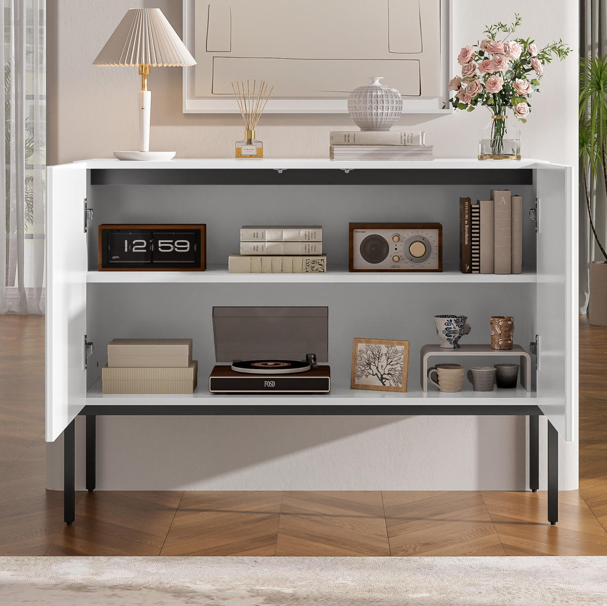 SIDEBOARD in Weiß 100x40x75 cm mit 2 Türen und Metallbeinen - Weiß, Holzwerkstoff (40/75/100cm) - IVMEU