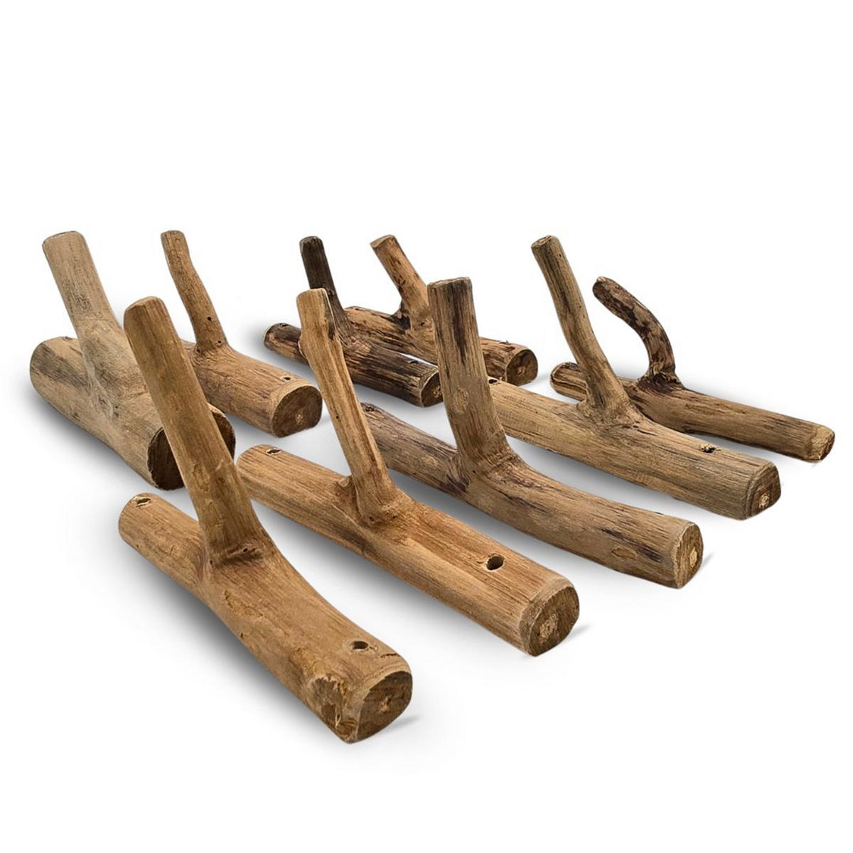 GARDEROBENHAKEN LIMB 9er Set Teakholz Wurzel naturfarben - Naturfarben, Holz (2/17/10cm) - DESIGN DELIGHTS