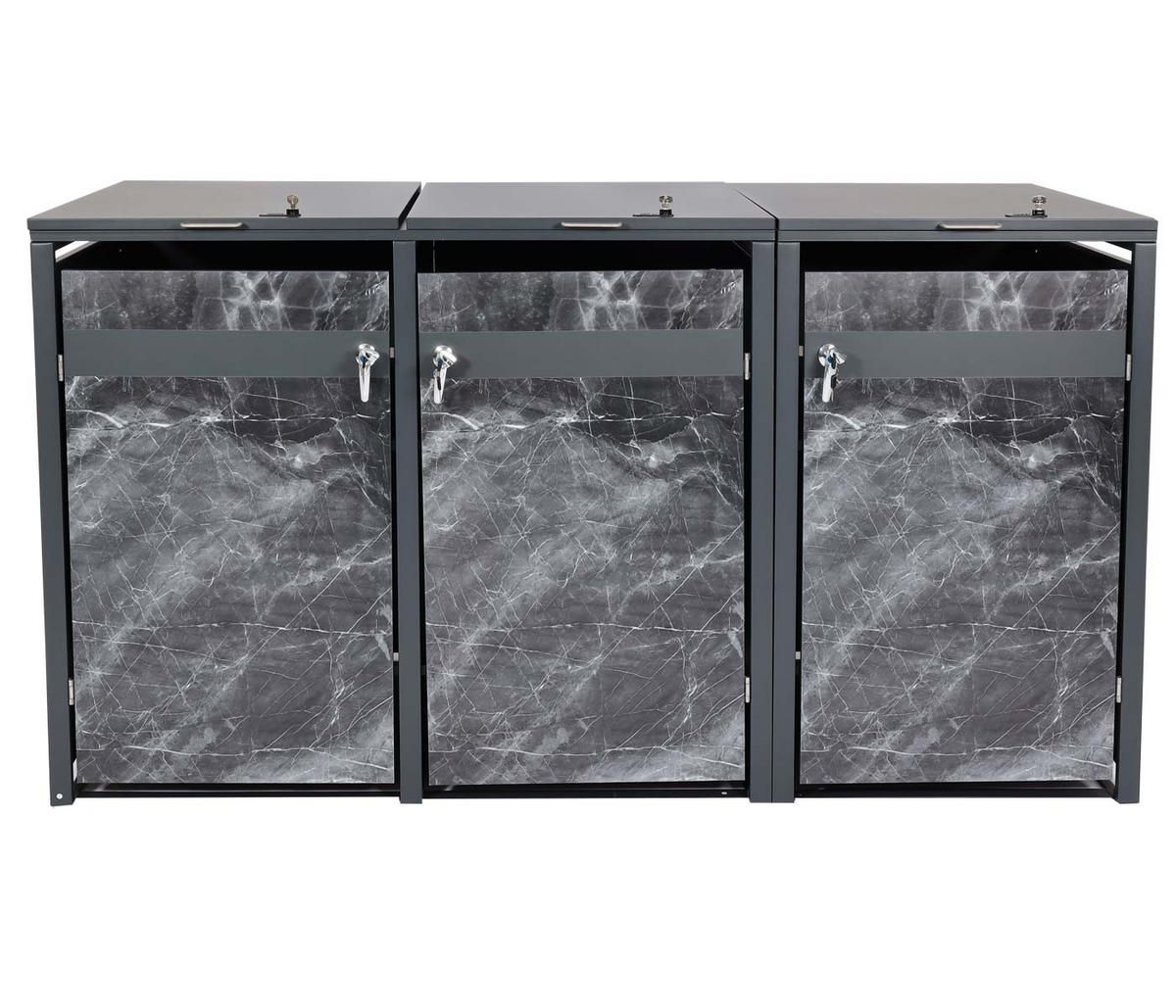 MÜLLTONNENBOX 3er 117x200x80cm Anthrazit Marmor-Optik dunkel - Creme, Metall (200/117/80cm) - PROREGAL
