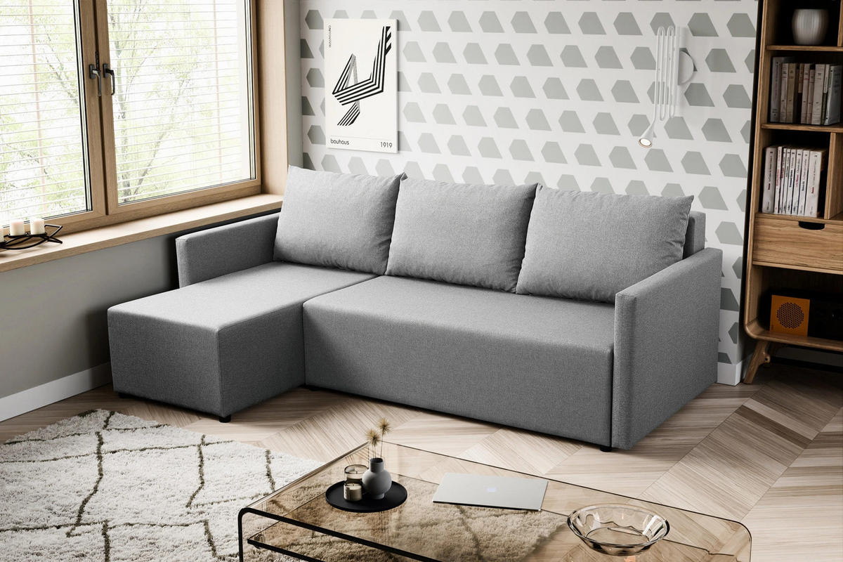 ECKSOFA Solid mit Schlaffunktion und Bettkasten - Grau, Holz/Holzwerkstoff (217/138cm) - Ravio