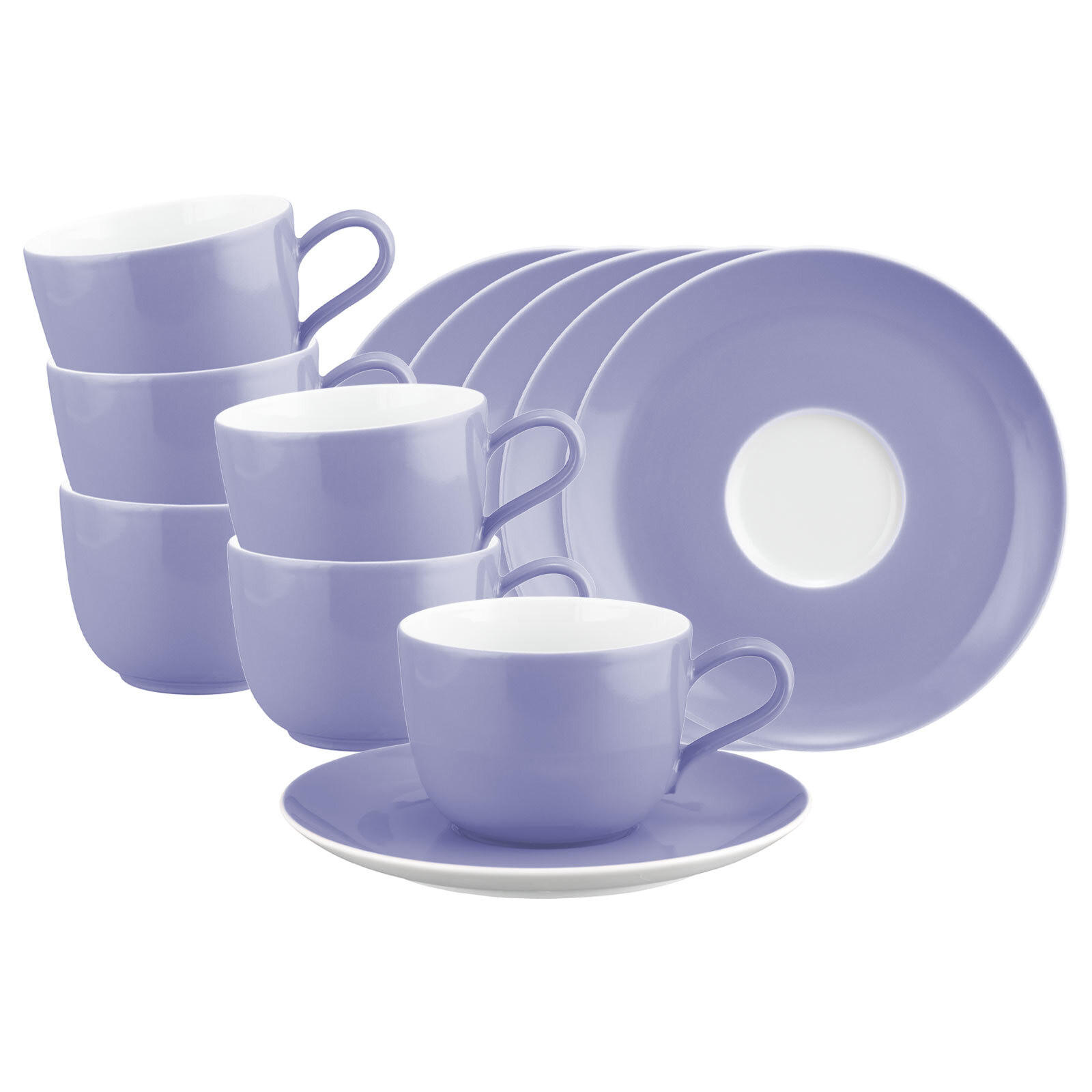 KAFFEETASSEN MIT UNTERTASSEN Liberty Pure Colors Grape Purple 260 ml 6er Set - Lila, Keramik (0.26L) - Seltmann Weiden
