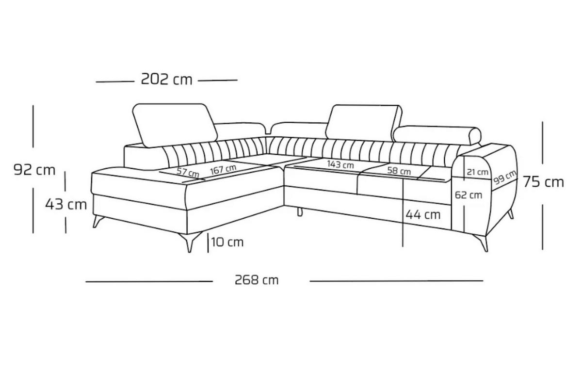ECKSOFA PIERO L Rechts mit Schlaffunktion 195x125 Velours Dunkelblau - Schwarz/Dunkelblau, Holz/Textil (203/268cm) - Muffo