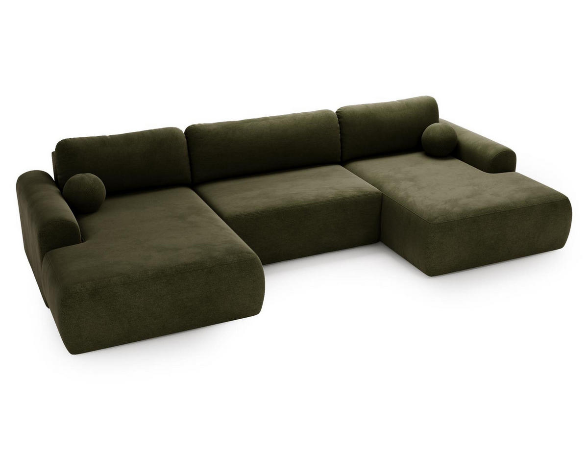 WOHNLANDSCHAFT Aurora Olivgrün, mit Schlaffunktion in Vena Stoff - Olivgrün, Holzwerkstoff/Textil (344/92/177cm) - Bettso