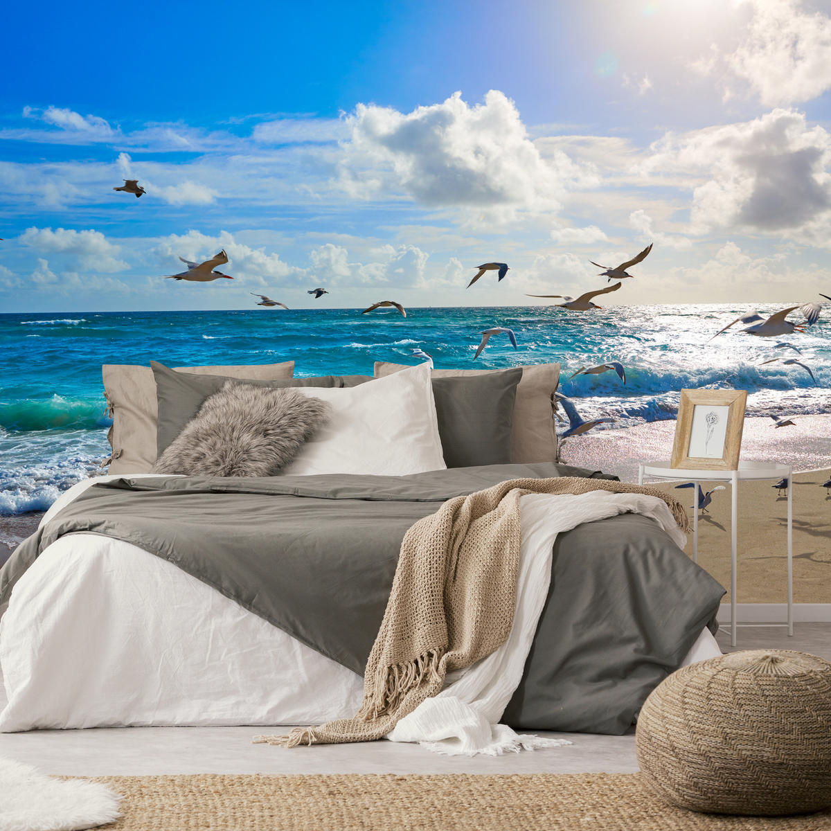 FOTOTAPETE Meer Strand Natur Landschaft 3D 450x315 - Blau/Beige, Papier (450/315cm) - Muralo