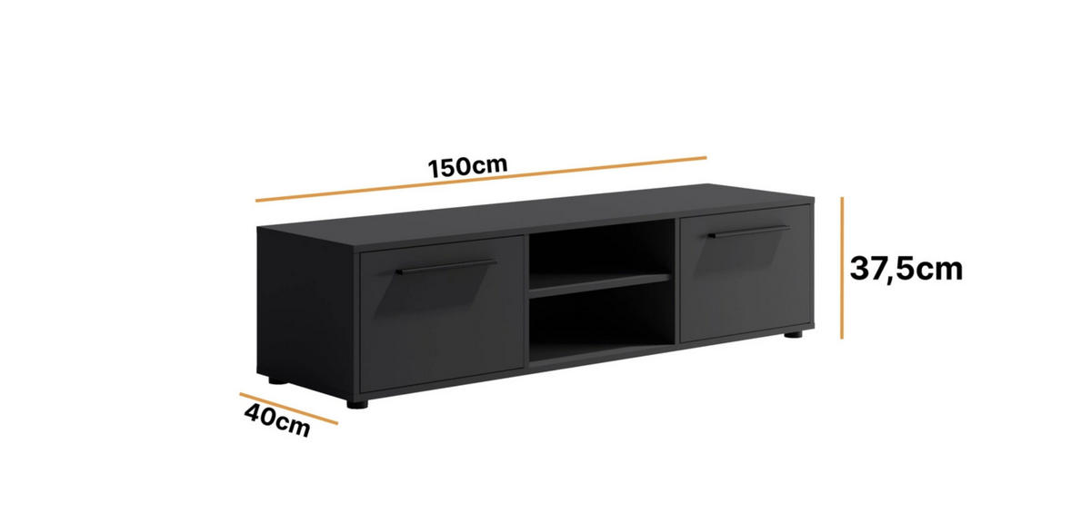 TV-SCHRANK Modena 150cm in Schwarz - Schwarz, Holzwerkstoff/Kunststoff (150/38/40cm) - Ravio