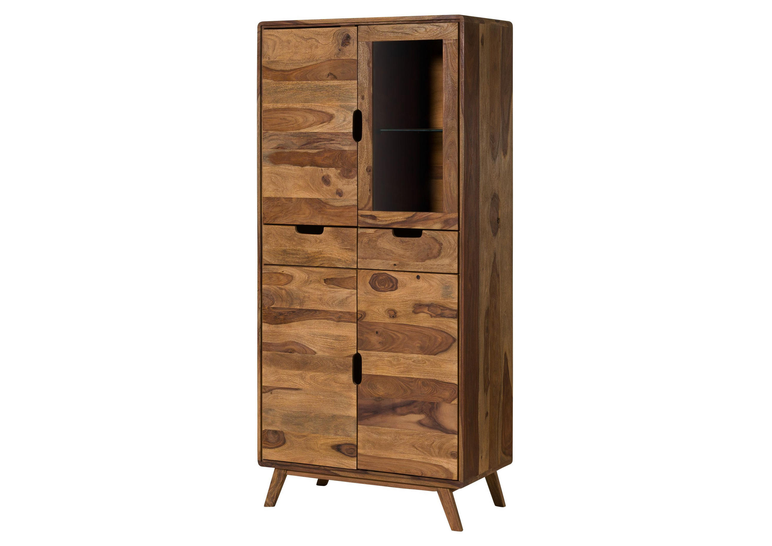 VITRINE Sheesham 85x45x180 natur sandgestrahlt lackiert MALMÖ 2 #232 - Braun, Holz (85/180/45cm) - Massivmoebel24