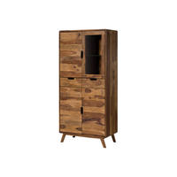 VITRINE Sheesham 85x45x180 natur sandgestrahlt lackiert MALMÖ 2 #232 - Braun, Holz (85/180/45cm) - Massivmoebel24