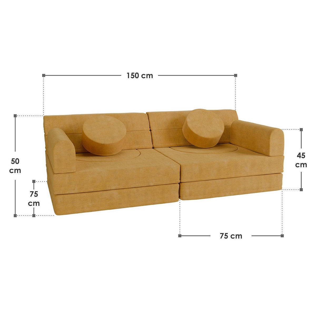 KINDERSOFA Kayo cord gelb - Gelb, Textil (150/50/75cm) - Juskys