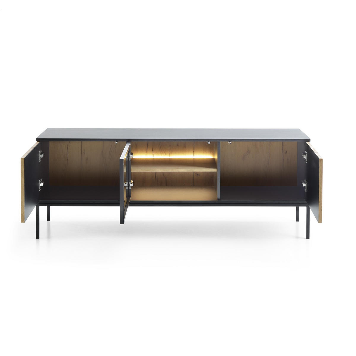 LOWBOARD SENTIERO 154x39x56 cm mit 3 Türen Schwarz - Eiche Wotan/Schwarz, Holzwerkstoff (154/56/39cm) - MASSENO