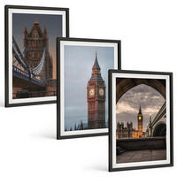 BILDER SET 3er Set - 40x60 cm Schwarzer Rahmen - London Bridge Big Ben Uhr - Schwarz, Kunststoff (40/60cm) - TULUP