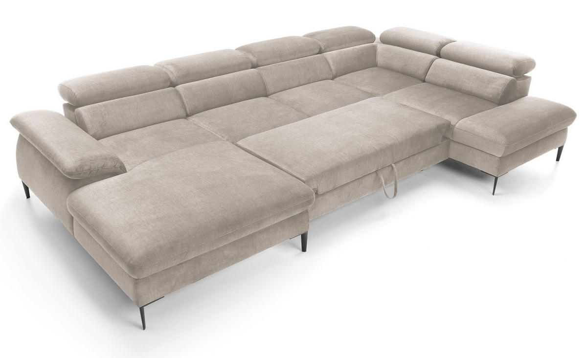 ECKSOFA U-Form 350 cm Amaro M mit Schlaffunktion, Links, Beige - Beige, Holz (214/353cm) - Emporius