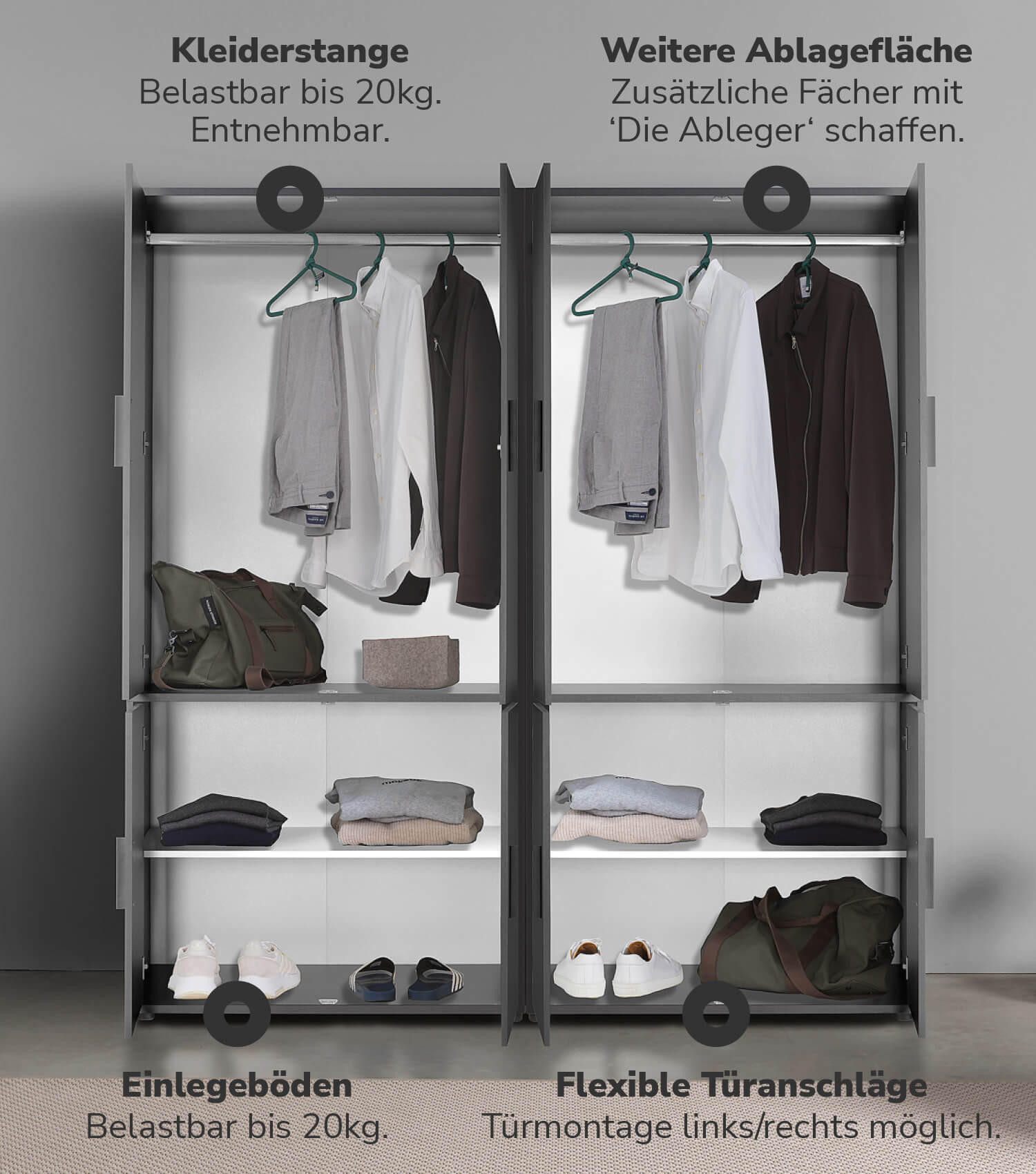 KLEIDERSCHRANK mit Spiegel Der Grenzenlose - Anthrazit, Holzwerkstoff (180/187/58cm) - Mokebo
