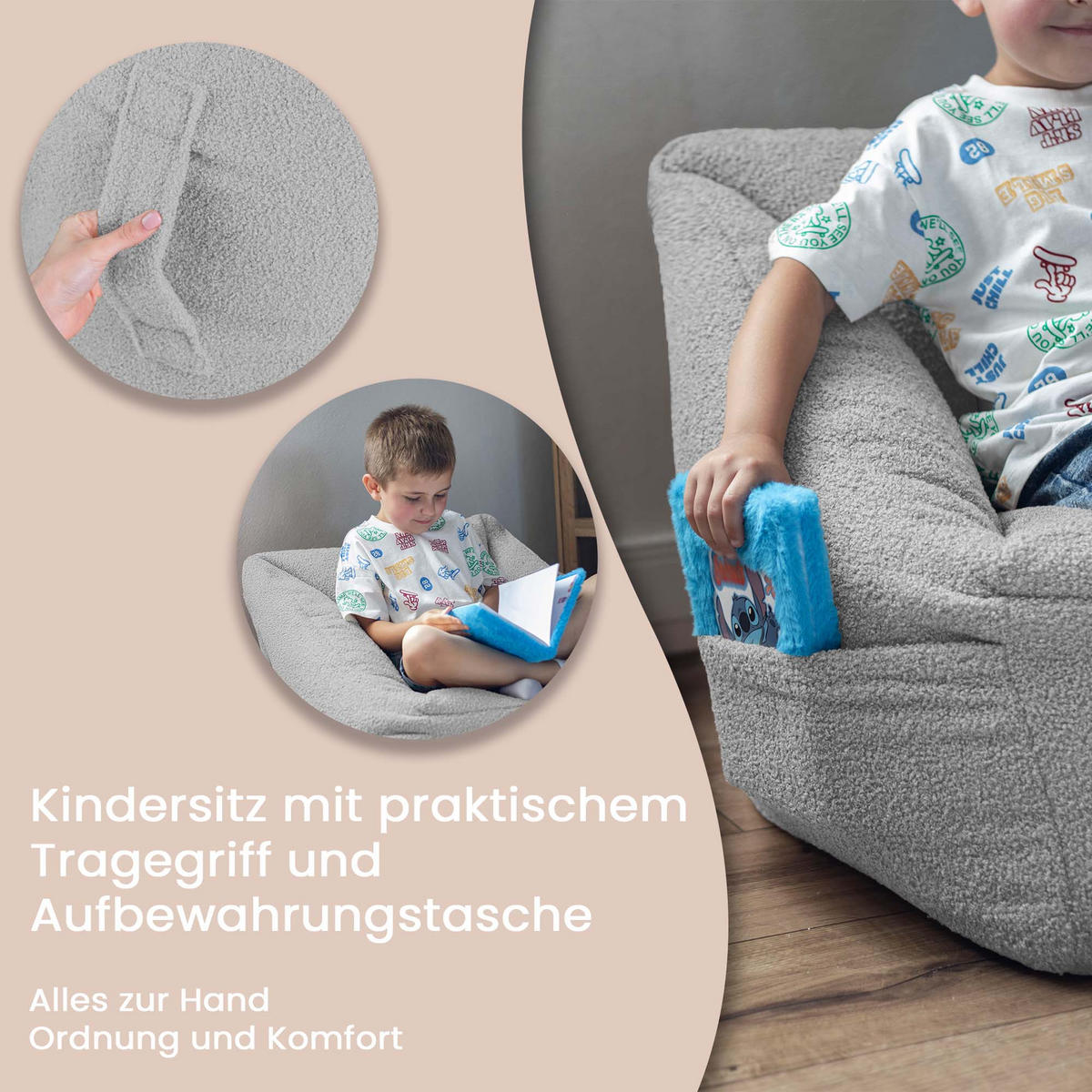 SITZSACK-SESSEL Bambino 55/60/55 cm, weicher Cord 380 g/m², mit Griff & Seitentasche, Hellgrau - Hellgrau, Textil (55/55/60cm) - Dreamroots