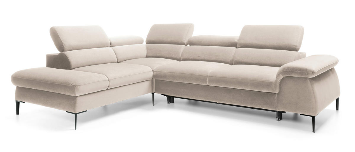 SCHLAFSOFA 280 cm Amaro L mit verstellbaren Kopfstützen, Links, Creme - Creme, Holz (280/214cm) - Emporius