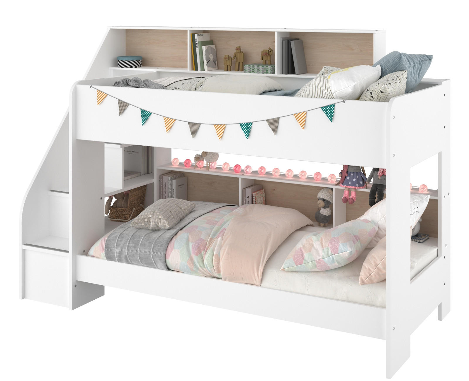 ETAGENBETT 2x Bett je 90 x 200 cm Lattenrost und Stauraum - Weiß, Holz/Holzwerkstoff (90/200cm) - Parisot Meuble