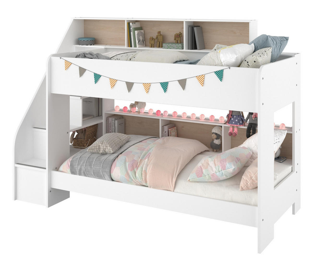 ETAGENBETT 2x Bett je 90 x 200 cm Lattenrost und Stauraum - Weiß, Holz/Holzwerkstoff (90/200cm) - Parisot Meuble