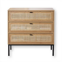 KOMMODE mit 3 Schubladen und Vorderseite aus Rattan - L80 cm - Eichefarben, Holzwerkstoff (39/79/80cm) - Calicosy