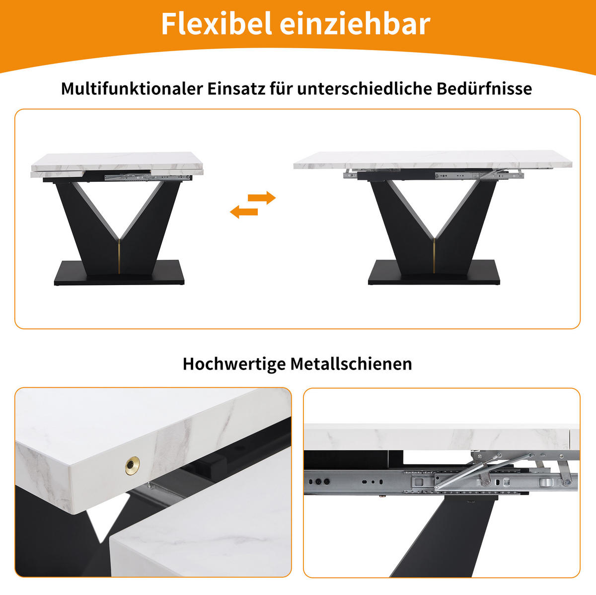 ESSTISCH 99-159/75/75 cm Weiß/Schwarz aus MDF und Metall mit Ausziehfunktion - Weiß, Holzwerkstoff (99/75/75cm) - OKMYHOME