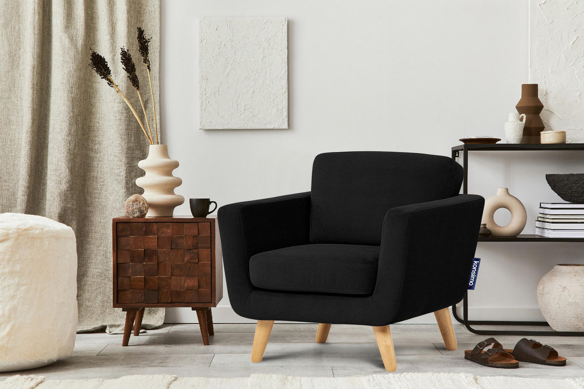 SESSEL TAGIO Massivholz-Beine, Schwarz - Schwarz/Braun, Buchenholz/Textil (86/80/88cm) - KONSIMO®