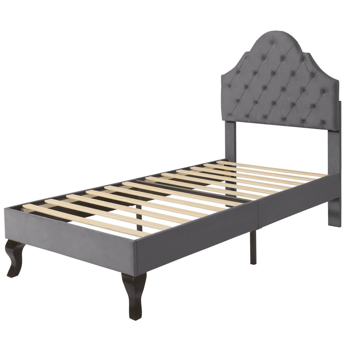 POLSTERBETT 90/200 cm mit Lattenrost und gepolstertem Kopfteil aus Samt, Grau - Grau, Textil (90/200cm) - Redom