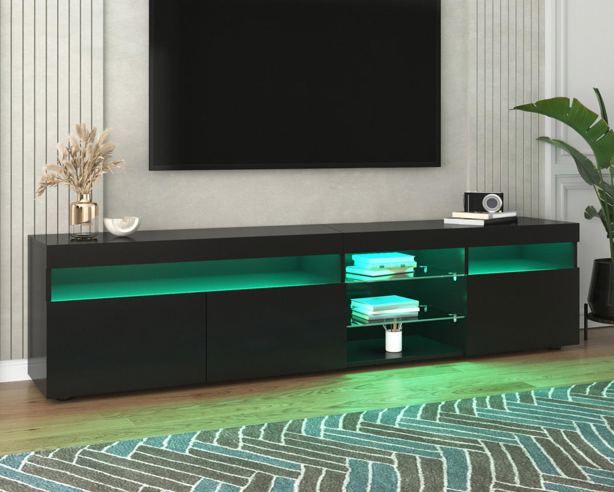 LOWBOARD 180/35/48 cm Schwarz aus MDF mit variabler LED-Beleuchtung - Schwarz, Holzwerkstoff (35/48/180cm) - OKMYHOME