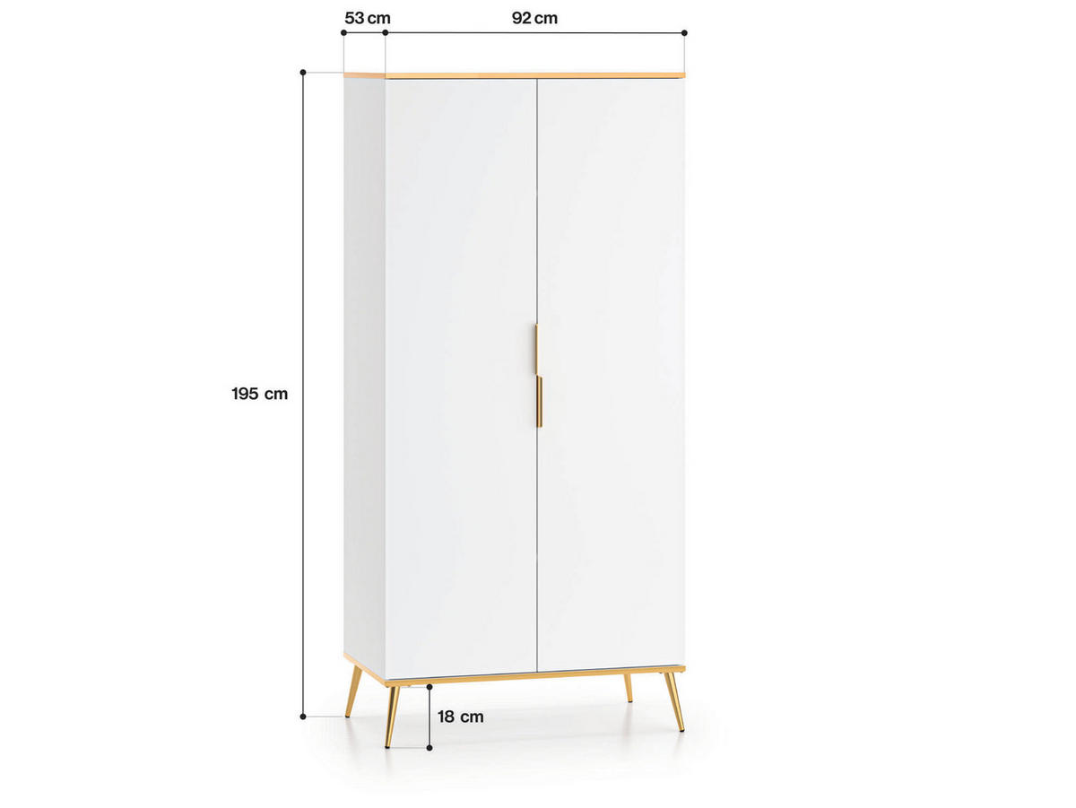 KLEIDERSCHRANK VITERBO Weiß 92x53x195 cm - Weiß, Holzwerkstoff (92/195/53cm) - FURNLUX