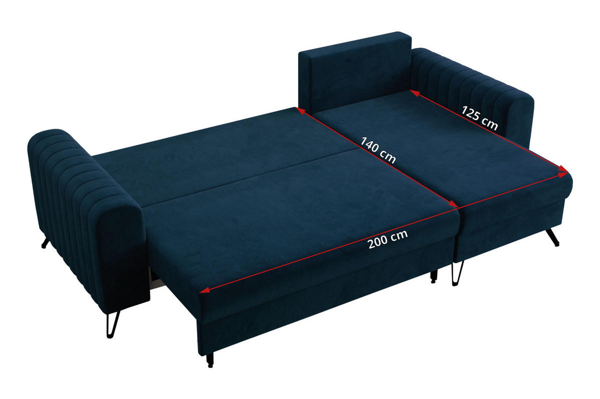 ECKSOFA Axel Velvet Dunkelblau - Schwarz/Dunkelblau, Textil/Metall (242/140cm) - MKS