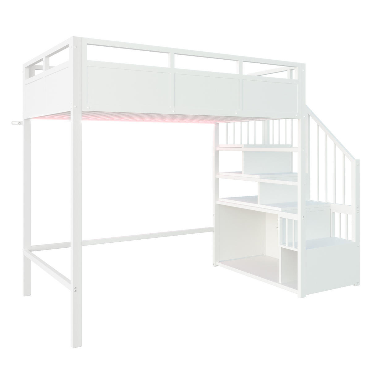 HOCHBETT 90x200cm Metall Stauraumleiter LED Weiß - Weiß, Metall (90/200cm) - FLIEKS