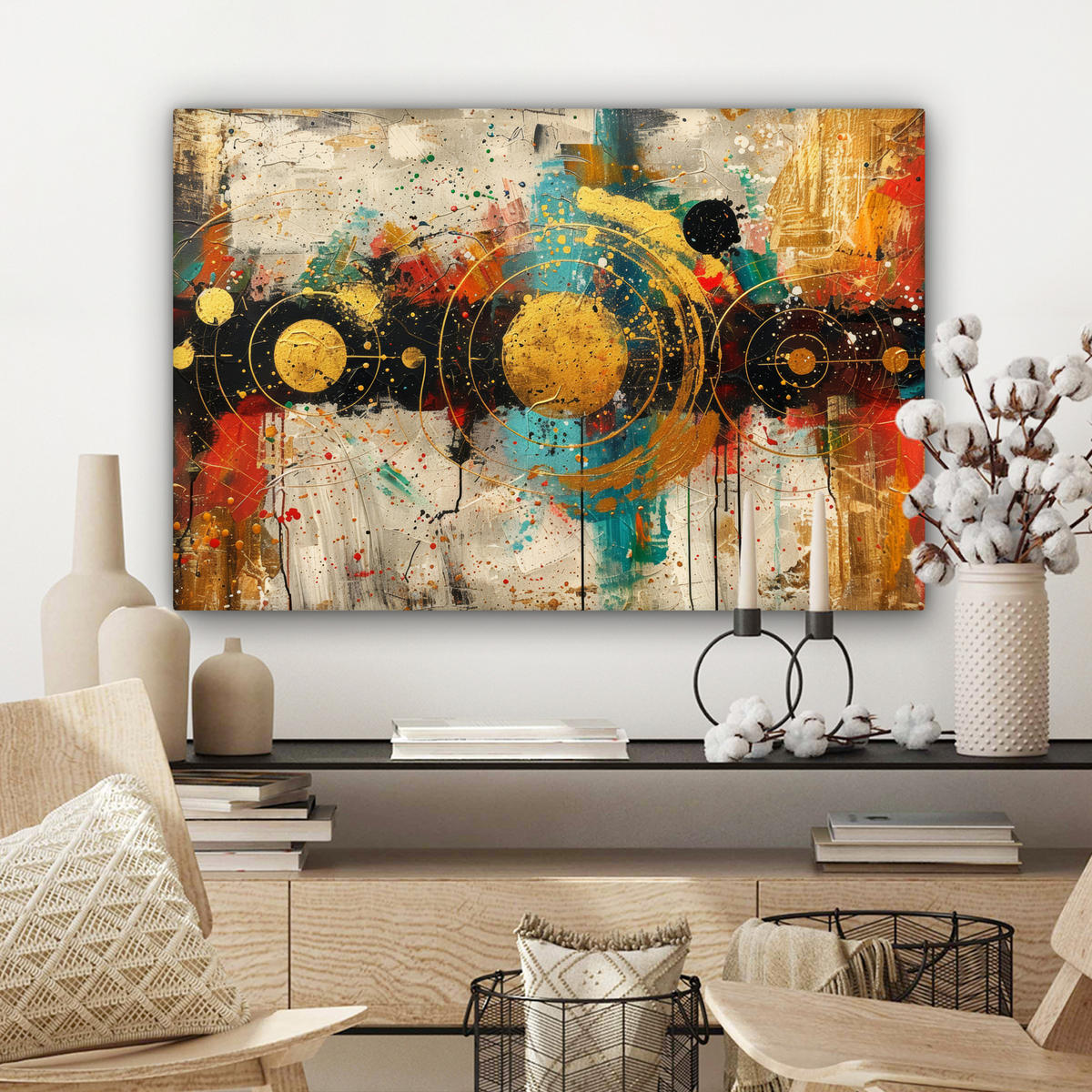 LEINWANDBILD - Abstrakt - Kunst - Gold - Modern - 60x40 - Wanddeko Schlafzimmer - Multicolor, Textil (60/40cm) - MuchoWow