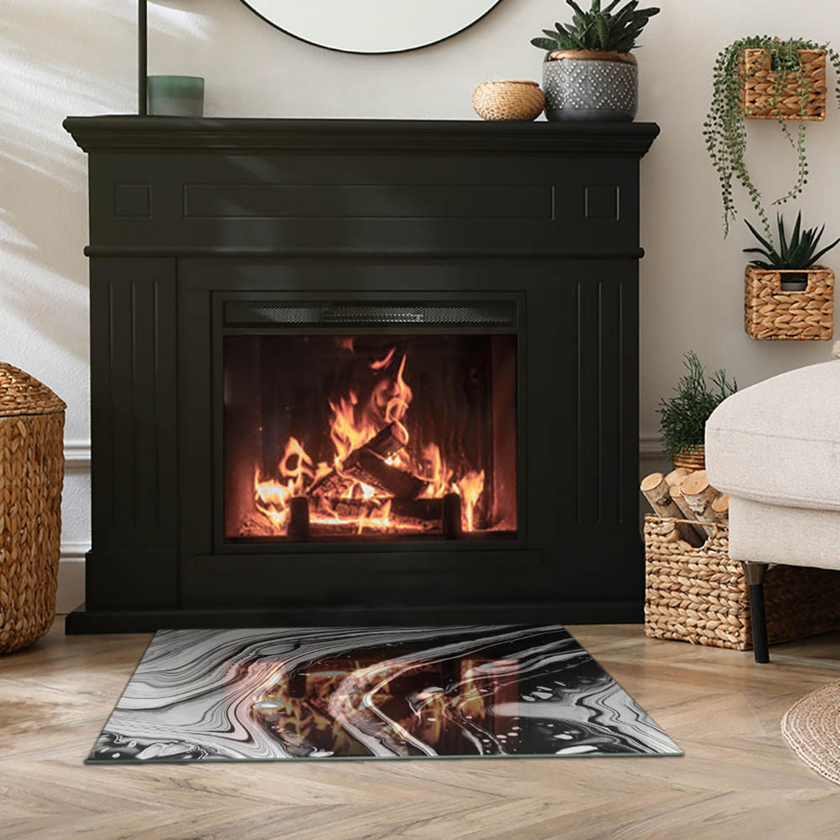 GLASPLATTE für Kamin 80x60 cm Schwarz Weiß - Multicolor, Glas (80/60/0.4cm) - ArtPrintCave