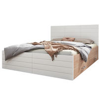 POLSTERBETT aus Massivholz und MDF 180x200 cm in Weiß mit 2 Schubladen - Weiß, Holzwerkstoff (180/200cm) - Modfu