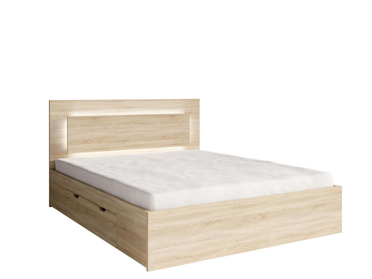 BETT FAVERO – 160×200 cm - mit lattenrost und Schubladen Sonoma Eiche - Sonoma Eiche, Holzwerkstoff (160/200cm) - Milaros Markt