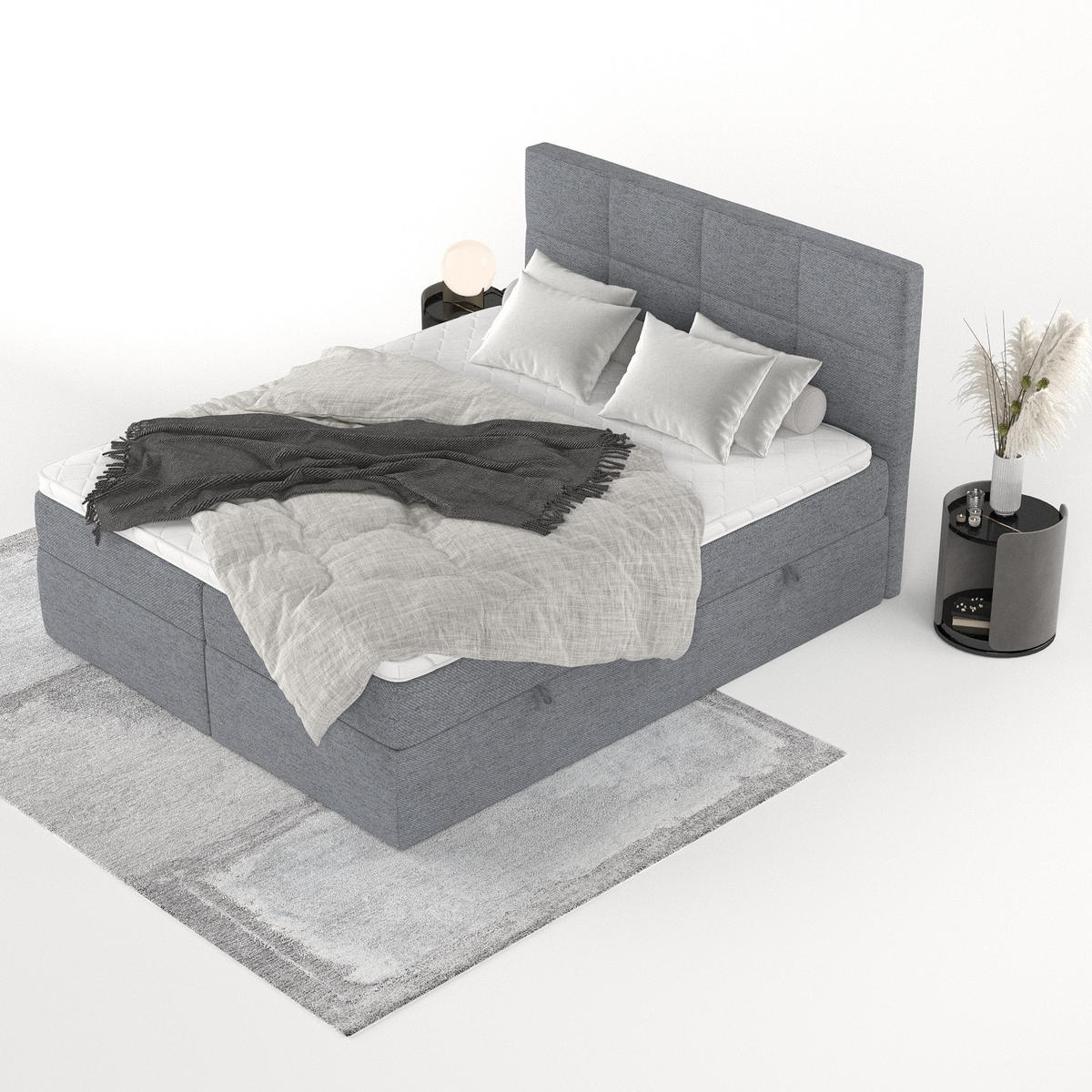 BOXBETT Oris 160/200 cm Grau im Neve Stoff - Schwarz/Grau, Holz/Holzwerkstoff (160/200cm) - AltaBeds