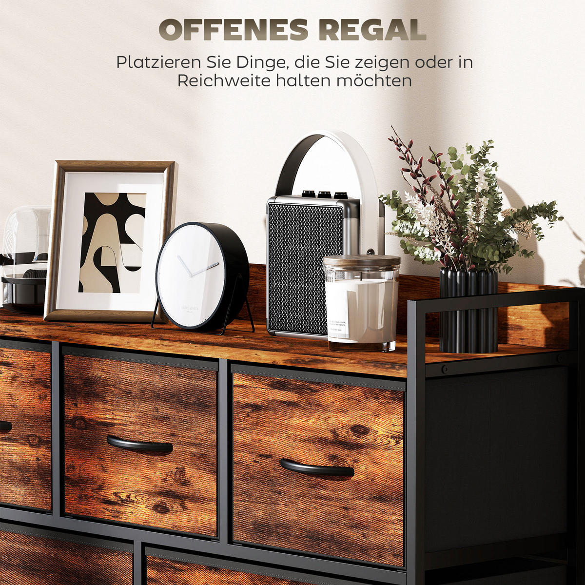 KOMMODE mit 5 Schubladen aus Stoff Kommodenschrank mit Stahlgestell Braun - Braun, Textil (29/63/98cm) - HOMCOM