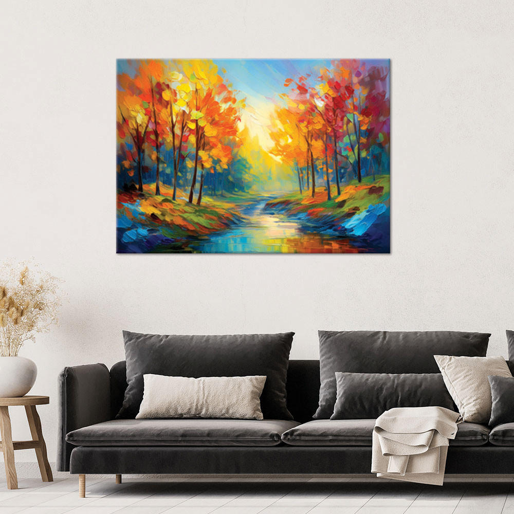 WANDBILD bunte waldbäume bemalt - Multicolor, Textil (60/40cm) - Feeby