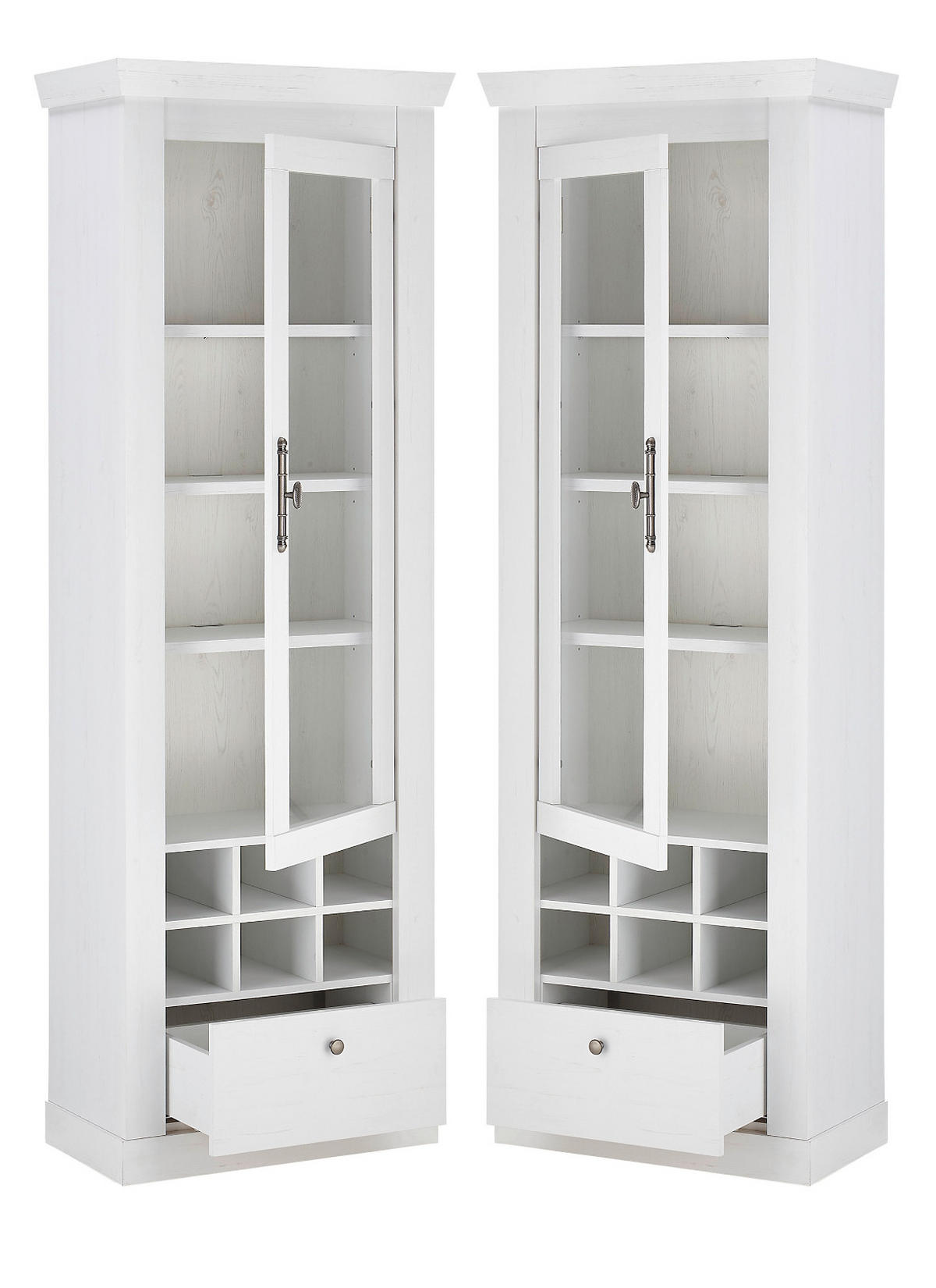VITRINE weiß Pinie Landhaus, Vitrinenschrank 70 x 201 cm, Soft-Close-Funktion - Weiß, Holzwerkstoff/Kunststoff (72/201/38cm) - Furn.Design