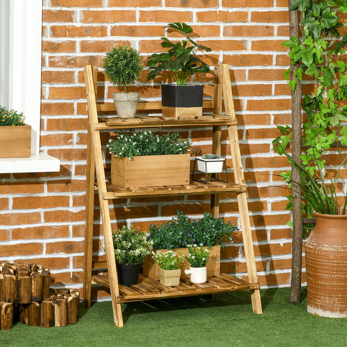 BLUMENTREPPE DE-12127 3-stufig, klappbar, pyramidenförmig Braun - Braun, Holz (37/93/60cm) - ComfortXL