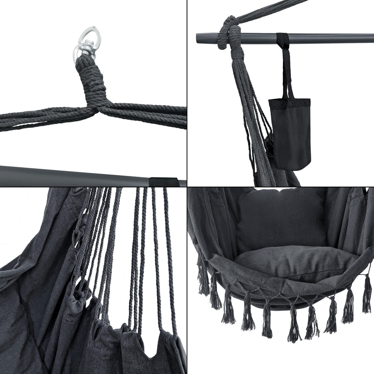 HÄNGESESSEL Aranga - Dunkelgrau, Textil (100/170/50cm) - [en.casa]