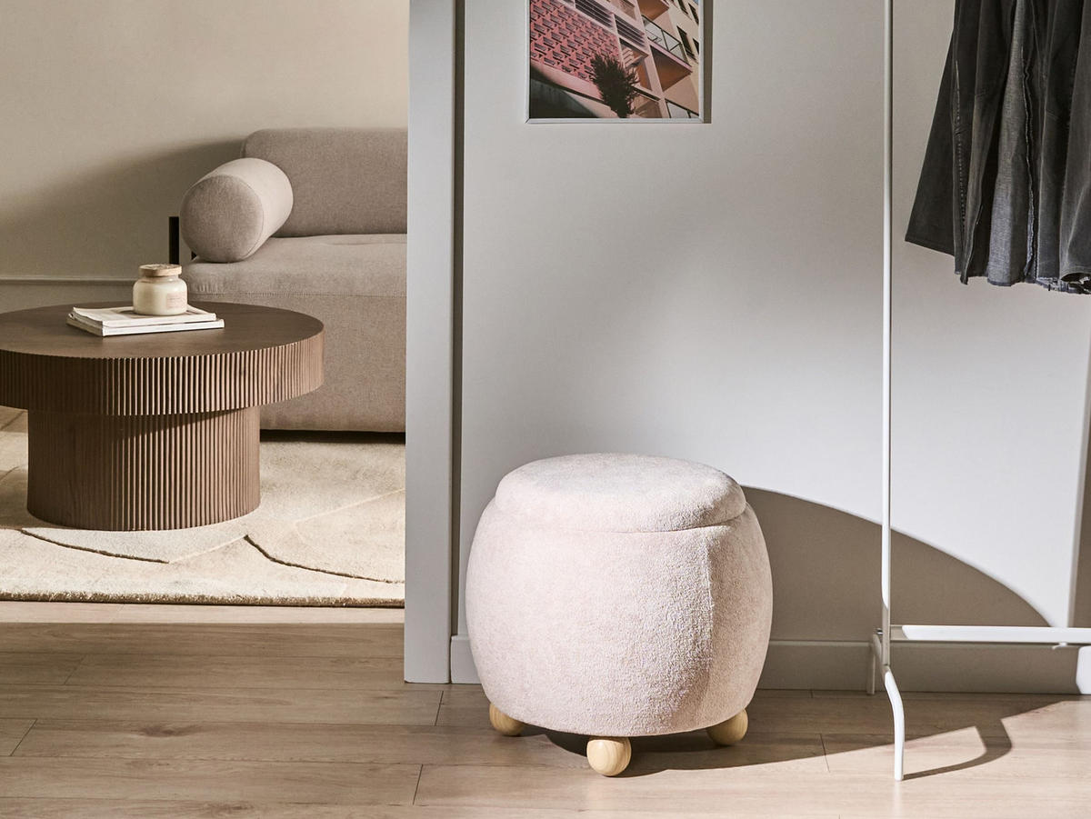 POUF mit Stauraum Bouclé Hellbeige Annabella - Beige, Textil (40/42/40cm) - Beliani