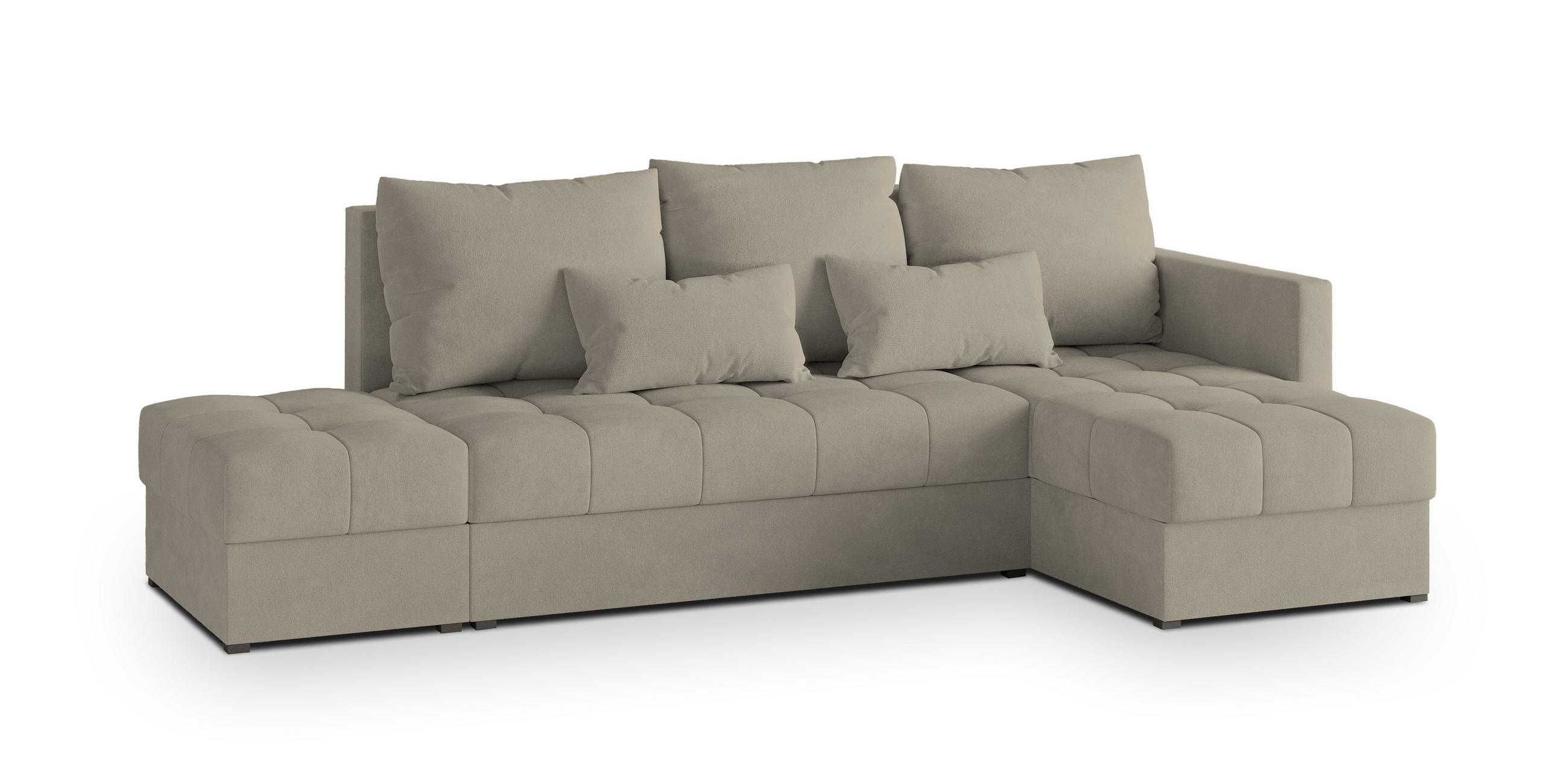 ECKSOFA LUMARI R-S Beige Plüsch-Stoff mit Schlaffunktion - Beige, Holz (262/143cm) - MASSENO