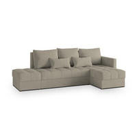 ECKSOFA LUMARI R-S Beige Plüsch-Stoff mit Schlaffunktion - Beige, Holz (262/143cm) - MASSENO