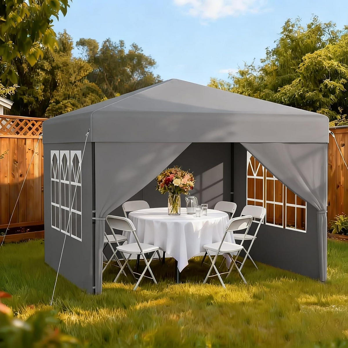 FALTPAVILLON 2,5 x 2,5 m Silbergrau mit Seitenwänden - Grau, Textil (250/260/250cm)